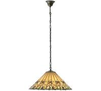 Tiffany Glass Hanging Ceiling Pendant Light Bronze & Amber Floral Shade i00127