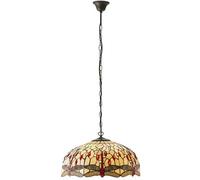 Tiffany Glass Hanging Ceiling Pendant Light Bronze Chain Dragonfly Shade I00104