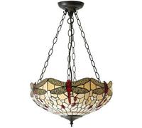 Tiffany Glass Hanging Ceiling Pendant Light Bronze & Dragonfly Lamp Shade i00105