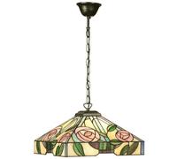 Tiffany Glass Hanging Ceiling Pendant Light Bronze & Square Rose Shade i00156