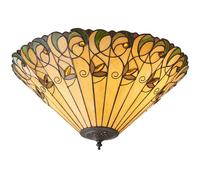 Loops Tiffany Glass Semi Flush Ceiling Light Amber Floral Inverted Round Shade i00051 in Clear Loops Clear