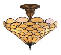 Tiffany Glass Semi Flush Ceiling Light Amber Geometric Inverted Shade i00161