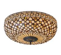 Tiffany Glass Semi Flush Ceiling Light Cream Bronze Round Inverted Shade I00156