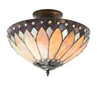 Tiffany Glass Semi Flush Ceiling Light Cream Bronze Round Inverted Shade i00158