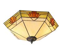 Tiffany Glass Semi Flush Ceiling Light Cream & Red Inverted Hex Shade I00058