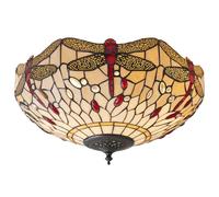 Tiffany Glass Semi Flush Ceiling Light Dragonfly Round Inverted Shade i00043