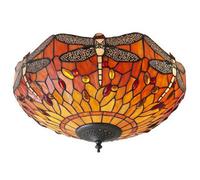 Tiffany Glass Semi Flush Ceiling Light Flame Dragonfly Inverted Shade i00045