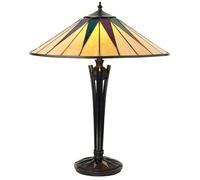 Tiffany Glass Table Lamp Light Black Iridescent & Rich Cream Round Shade i00184