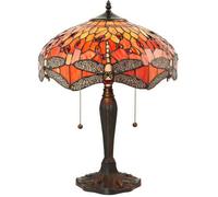 Tiffany Glass Table Lamp Light Dark Bronze Base & Orange Dragonfly Shade i00197