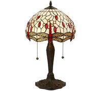 Tiffany Glass Table Lamp Light Dark Bronze & Cream Red Dragonfly Shade i00189
