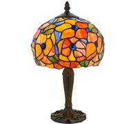 Tiffany Glass Table Lamp Light Dark Bronze & Multi Colour Floral Shade i00212