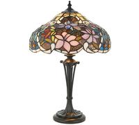 Tiffany Glass Table Lamp Light Dark Bronze & Multi Colour Floral Shade i00229