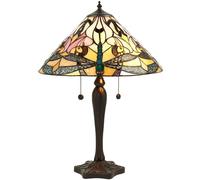 Tiffany Glass Table Lamp Light Dark Bronze & Rich Cream Dragonfly Shade i00169