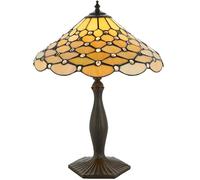 Tiffany Glass Table Lamp Light Dark Bronze & Rich Cream Geometric Shade i00226