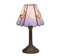Tiffany Lamp 7.5 Inch Small Stained Glass Table Lamps Purple Moon Vintage Handmade Reading Desk Light for Bedside Bedroom Living Room Office Art Deco