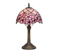 Tiffany Lamp 8 Inch Small Stained Glass Table Lamps Pink Cherry Blossom Vintage Handmade Reading Desk Light for Bedside Bedroom Living Room Office Art Deco