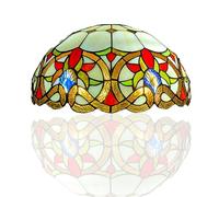 Tiffany Lamp Shade 16 inch Amber Floral Scroll - 3-in-1 Table or Ceiling | Handcrafted stained glass shade only. Fits table lamp bases, ceiling and pendant fittings (sold separately).