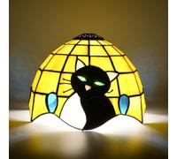 Tiffany Lamp Shade Replacement, 8 Inch Black White Cat Stained Glass Vintage Handmade Cute Decor Ceiling Light Shade for Table Lamp Pendant Light
