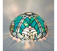 Tiffany Lamp Shade Replacement Only, 12 Inch Small Stained Glass Ceiling Light Shade Blue Speckled Vintage Style Art Deco for Pendant Light Wall Floor Lamps