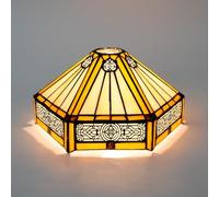 Tiffany Lamp Shade Replacement Only, 12 Inch Small Stained Glass Ceiling Light Shade Chinese Hexagonal Vintage Style Art Deco for Pendant Light Wall Floor Lamps