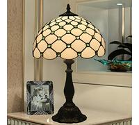 Tiffany Lamp Table Lamp Cream Stained Glass Crystal Bead Lamp Modern Simple Desk Reading Light Decor Bedside Bedroom Living Room, 12" Boho Mosaic Shade, 19" Antique Alloy Base,E Double the comfort