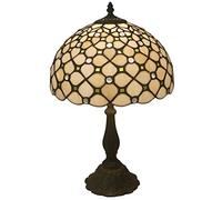 Tiffany Lamp Table Lamp Cream Stained Glass Crystal Bead Lamp Modern Simple Desk Reading Light Decor Bedside Bedroom Living Room, 12" Boho Mosaic Shade, 19" Antique Alloy Base,A Double the comfort