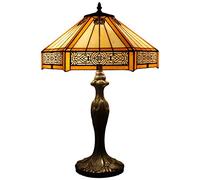 Tiffany Lamp Yellow Hexagon Stained Glass Mission Style End Coffee Table Lamps Bookcase Reading Lighting Lampshade Antique Base W16 H24 Inch Living Room Bedroom Bedside Desk S011 WERFACTORY