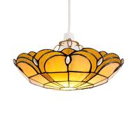 MiniSun | Tiffany Style Amber Jewelled Glass Uplighter Design Ceiling Light Shades | Pendant Lights, Home Décor & Improvement Essential | Set of 2