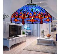 Tiffany Pendant Lamps Dragonfly Hanging Lighting 18" Wide Stained Glass Lamp Shade 3 Lights LED E27 Vintage Antique Victorian Lamp for Kitchen Island Bedroom Living Room bar,Green