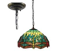 Tiffany Pendant Light Fixture Rose Dragonfly Sunflower Stained Glass Lamp Shades Hanging Pendant Lamp Vintage Yellow Red Sea Blue Green Flower Home Decor Chandelier Wide 12",Dragonfly