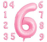 Tiffany Pink Number 6 Balloons,40 Inch Foil Balloon Birthday Party and Anniversary Decorations Supplies Helium Mylar Digital Balloons