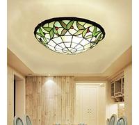 Tiffany Recessed Stained Glass Ceiling Light Fixture LED Living Room Bedroom Decorative Chandeliers Handmade Living Room Bedroom Decorative Chandeliers 16 Inch Bead Shade (Leaves 1