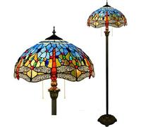 Tiffany Stained Glass Floor Lamp - 16x16x64 Inch Traditional Art Nouveau Style with Wisteria Design, Standing Reading Light for Corner(Color:Dragonfly)