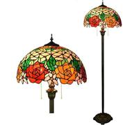 Tiffany Stained Glass Floor Lamp - 16x16x64 Inch Traditional Art Nouveau Style with Wisteria Design, Standing Reading Light for Corner(Color:Rose)