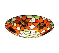 Tiffany Stained Glass Flush Mount Ceiling Light Handcrafted Stained Glass Ceiling Lamp Floral Design Victoria Decorative Chandelie for Dinner Room Living Room Bedroom Corridor,sunflowers,12inch