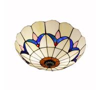Tiffany Styke Flush Mount Ceiling Light Fixtures with Handcrafted Stained Glass Lampshades Traditional Vintage Mission Inverted Ceiling Lamp for Living Room Bedroom Hotel,16inch