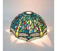 Tiffany Style 12" Blue Dragonfly Stained Glass Ceiling Light Shade - Vintage Handmade Replacement Lampshade for Pendant Floor and Wall Lamps