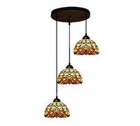 Tiffany Style 3-Head Colored Glass Chandelier Retro Hanging Ceiling Light Fixture for Dining Room Living Room Bedroom Decor (Color: 8)