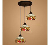 Tiffany Style 3-Head Pendant Light Colorful Glass Chandelier Retro Ceiling Fixture for Dining Room Living Room Bedroom Decor (Color: 10)