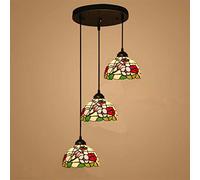 Tiffany Style 3-Light Colorful Glass Chandelier Retro Hanging Pendant Ceiling Light Fixture for Dining Room Living Room Bedroom (Color: 18)