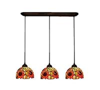 Tiffany Style 3-Light Pendant Chandelier, Retro Colorful Glass Ceiling Fixture for Dining Room, Living Room, Bedroom - Elegant Decorative Lighting