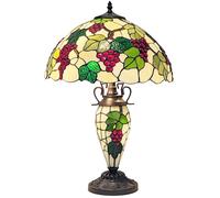 Tiffany Style 60cm High x 40cm Dia Table Lamp Grape Jewelled Design Glass Shade and Lit Base