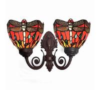 Tiffany Style 7" Stained Glass Wall Sconce - Elegant Bedside Lamp for Living Room Bedroom Bathroom Hallway - Decorative Lighting Fixture (E27 2 Bulb)