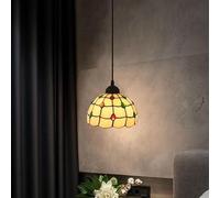 Tiffany Style 8-Inch Hanging Ceiling Light - Retro Glass Pendant Lamp for Kitchen Island Living Room & Dining Room - Vintage Ceiling Fixture Lighting