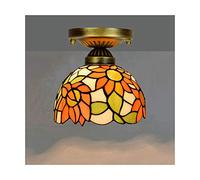 Tiffany Style 8" Stained Glass Ceiling Light Fixture - Retro Semi-Flush Mount Edison E27 for Kitchen Hallway Bedroom Stairway Garage & Cloakroom Lighting