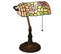Tiffany Style Bankers Lamp Green Stained Glass Desk with Pull Chain Switch Reading Lamps for Home Office Bedroom Study Vintage Design