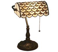 Tiffany Style Bankers Lamp Green with Pull Chain Switch Stained Glass Desk for Home Office Bedroom Study Reading Lamps