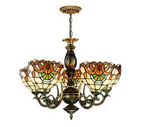 Tiffany Style Baroque Chandeliers, Vintage Stained Glass Ceiling Pendant Light, 5 Lights, Victorian Style Hanging Lamp for Living Room Bedroom Dining Room Kitchen [Energy Class A ++]