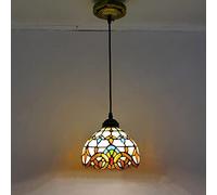 Tiffany Style Baroque Colored Glass Chandelier Elegant Ceiling Pendant Light for Living Room Bedroom & Kitchen E27 Bulb Max 40W Stunning Home Decor Fixture