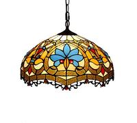 Tiffany Style Baroque Pendant Light Vintage Stained Glass Lampshade Blue Dragon Tail E27 Hanging Lamp Fixture for Dinner Room Living Room,16 inches